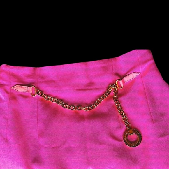 Celine Paris Vintage Barbie Pink Skirt With Attached medallion Chain Logo Belt - Picture 2 of 16